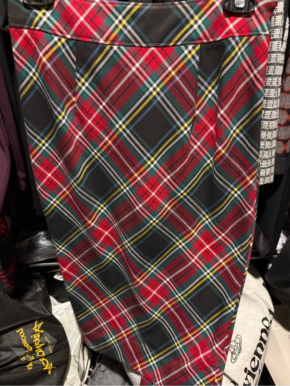 Free People Red Black Plaid Midi Skirt